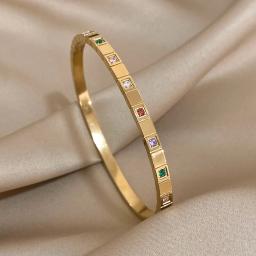Pulseiras de aço inoxidável 316L para mulheres, bloco colorido incrustado de zircão, bracelete banhado a ouro, charme romântico, joalheria, chique - Image 6