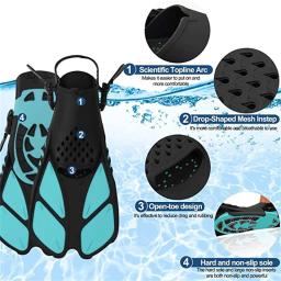 Barbatanas de natação barbatanas snorkel snorkeling engrenagem flippers viagens tamanho malha saco alças extra calcanhar aberto ajustável volta natação mergulho - Image 3