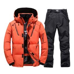 Novo inverno térmico esqui para baixo jaqueta terno de esqui dos homens snowboard babadores calças conjunto quente masculino snowmobile roupas para usar macacão - Image 1