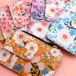 Pulseira de contas de silicone, bolsa de couro, chaveiro wristlet, pulseira carteira, impresso floral, Fragmentado ID Bag, 2024 - Image 4