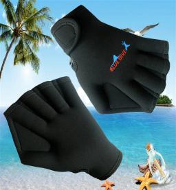 Luvas de natação ajustável Neoprene Webbed, Aquatic Fit, pás, mergulho, mergulho mão Web, luvas de água, metade do dedo, 1 par - Image 1