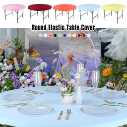 Rodada Elástica Equipado Cobertura De Mesa, estiramento Sólido, Simples Bar Toalha De Mesa Exposição, Banquete De Casamento, Piquenique Decoração Do Partido - Image 2