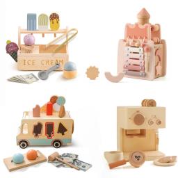Brinquedos Montessorri de madeira para bebê, foguete de castelo, cinco em 1, brinquedos multifuncionais, máquina de café, sorvete, brinquedos educativos - Image 1