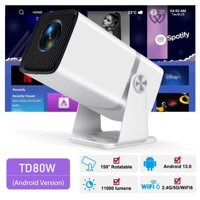 ThundeaL TD80W Projetor 4K Full HD Android WiFi 3D Home Theater 11000 Lúmens