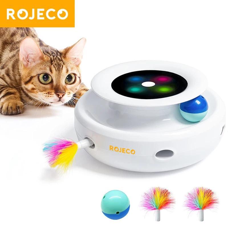 ROJECO-Conjunto de brinquedos automáticos de penas divertidas, brinquedos inteligentes para cães e gatos, acessórios eletrônicos interativos para animais, 2 em 1, 5 modos - Image 1