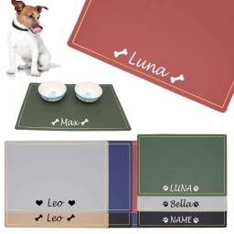 Custom Pet Food Bowl Mat, PU impermeável personalizado Placemat para o nome do cão, Fácil lavagem bebendo almofada de alimentação, Acessórios - Image 1