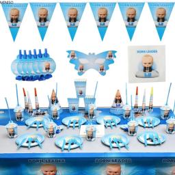 Louça descartável para festa de aniversário do bebê, talheres papel pratos e copos papel, novo - Image 1