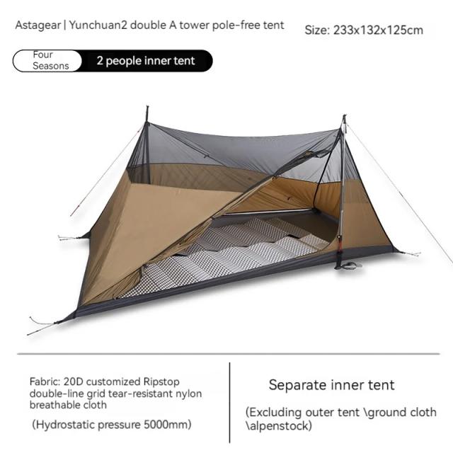 Tenda ao Ar Livre Asta Gear Yun Chuan Dupla Face em Nylon 15D com Revestimento de Silício para Camping e Caminhadas - Design Piramidal Sem Barras