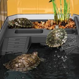 Kit de habitat para tanque de tartaruga, aquário de plástico para répteis de tartaruga aquática com capa anti-fuga e drenagem para répteis, tartarugas, caranguejos - Image 3