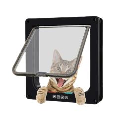 Porta do animal de estimação inteligente 4 maneira bloqueio de segurança abs plástico gato do cão aleta porta interruptor controlável direção portas pequeno animal estimação suprimentos - Image 1