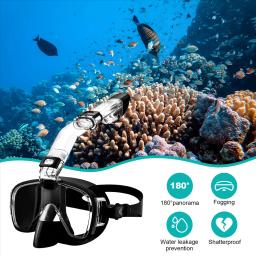 Dobrável Snorkel Mergulho Máscara Conjunto com Sistema Dry Top e Camera Mount, Anti-Fog Professional Gear, Black Gear - Image 4