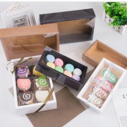 10 pces bom papel kraft caixa de embalagem de presente festa de casamento biscoito doces caixas de bolo com janela de pvc transparente delicada gaveta exibição - Image 2
