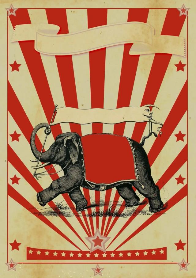 Cartaz Vintage de Circo com Palhaço Mágico e Animais - Pintura em Lona para Decoração de Bar, Clube, Café e Casa