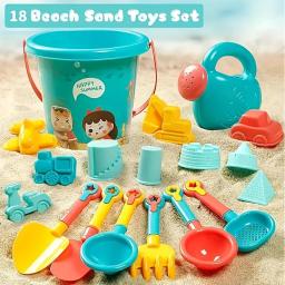 Conjunto de brinquedos de areia de praia de 18 peças, plástico durável, conjunto de jogos de praia de piscina de verão, ferramentas de jogo de areia ao ar livre para meninos e meninas, grandes férias - Image 1