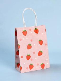 Sacola de papel kraft, saco do presente da impressão do morango, desenhos animados da fruta, 1 conjunto de 4pcs - Image 5