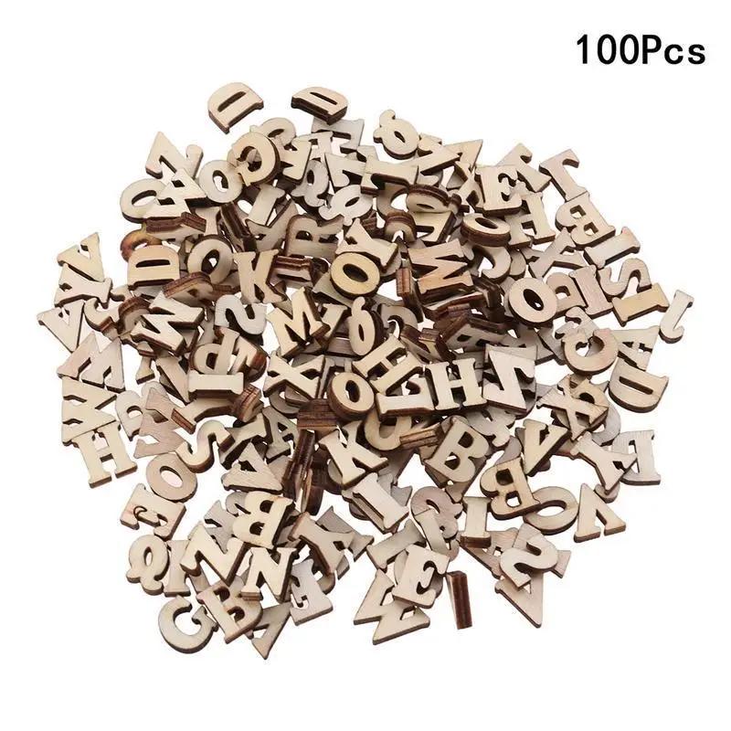 Letras de madeira alfabeto de madeira para artesanato enfeites pequena carta fatia inacabado formas sem pintura em branco artesanato recortes para fora - Image 1