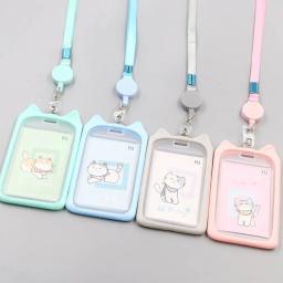 Desenhos animados Gato Titular Do Cartão, Candy Cor ID Card Sleeve, Retrátil Reel Lanyard, Tampa De Crédito De Identidade, Banco Barramento Cartão Caso, 1Pc - Image 1