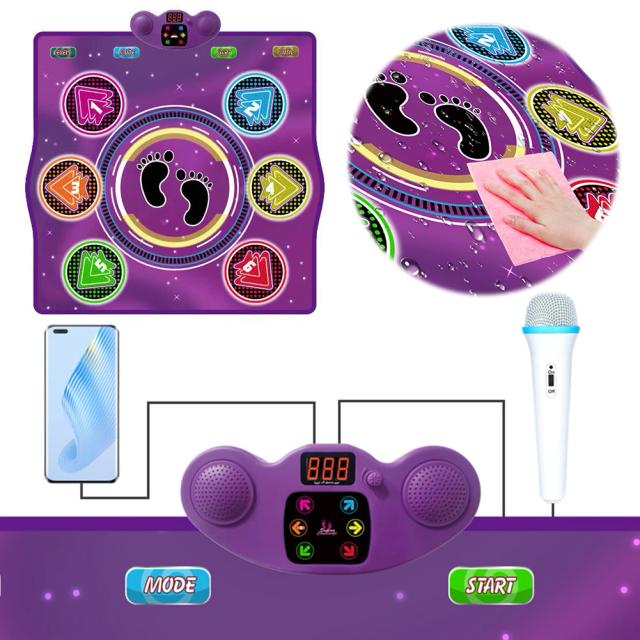 Tapete de Dança Eletrônico LED BT Sem Fio para Exercícios e Jogos Familiares