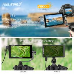 Câmera DSLR Feelworld Touch Screen, monitor DSLR de campo, Waveform VectorScope para o YouTube Live, LUT6, 6 ", 2600nits, HDR, 3D, LUT - Image 4