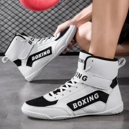 Sapatos de luta alta para homens, tênis de treino masculino, tênis de boxe profissional, tamanho grande, branco e preto - Image 5