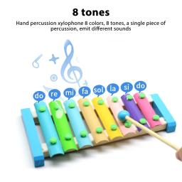 Instrumento de percussão xilofone, chaves coloridas, perfeito para ferramentas do aniversário, 8 notas, xilofone de madeira com 2 marretas - Image 1