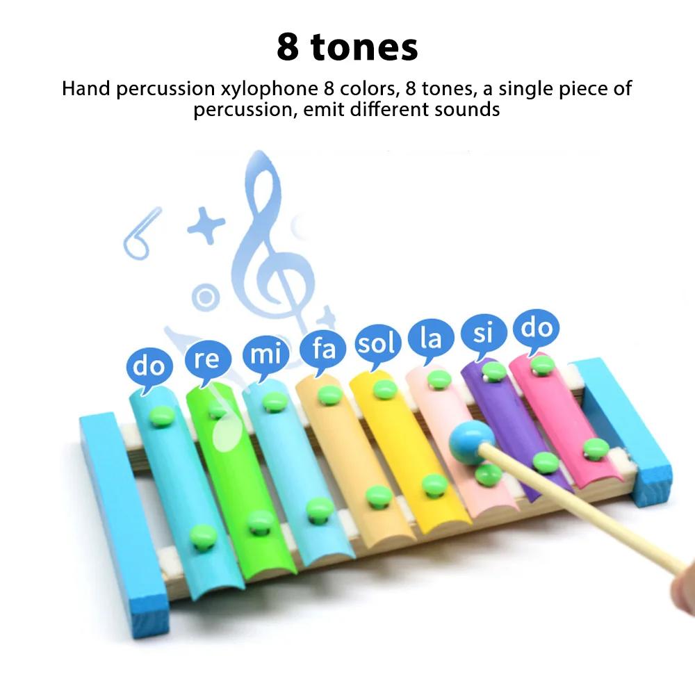 Instrumento de percussão xilofone, chaves coloridas, perfeito para ferramentas do aniversário, 8 notas, xilofone de madeira com 2 marretas - Image 1