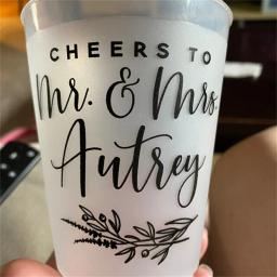 Copo de plástico inquebrável geado personalizado, Cheers para o senhor e a senhora, Favor da festa de casamento, 12oz ou 16oz, #140 - Image 2