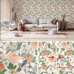 Auto-adesivos florais adesivos de parede, elegante floral Wallpaper, decoração do quarto interior, rosa peônia rosa, impressão aquarela, 17,7 "* 118" - Image 4