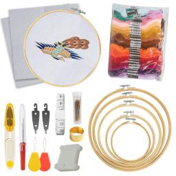 Kit completo de bambu bordado Hoop, aros, tesouras, agulhas, fios, panos, ideais para amantes de artesanato e iniciantes - Image 1