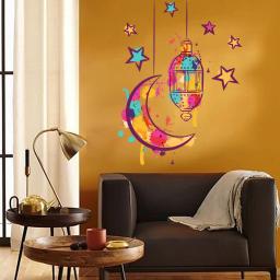 Kareem-adesivos de parede para ramadan kareem, colorido, lua, estrela, eid mubarak, decoração do partido muçulmano, novo design, 2024 - Image 3