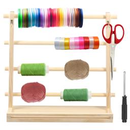 Suporte de carretel de superfície lisa Organizador de fita de madeira Rack de armazenamento para sala de artesanato 2 ganchos 4 camadas - Image 1