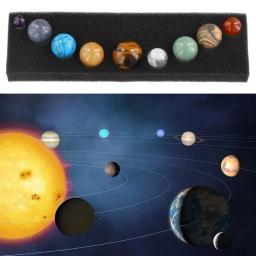 Sete Planetas Conjunto De Caixa De Madeira, Bolas De Cristal Natural Criativas, Sistema Solar, Pedra Original Redonda, Caixa De Presente Modelo De Galáxia, Souptoys - Image 2