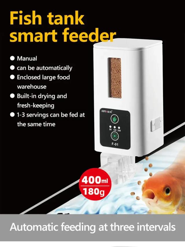 Alimentador Automático Inteligente de 400ml para Peixes Grandes e Tartarugas em Aquários de Alta Capacidade