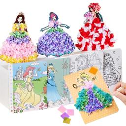 Kit de pintura de tecido para crianças, puzzle DIY, punção, brinquedos artesanais, prancha princesa, adesivos, presentes de aniversário para crianças, menina - Image 1