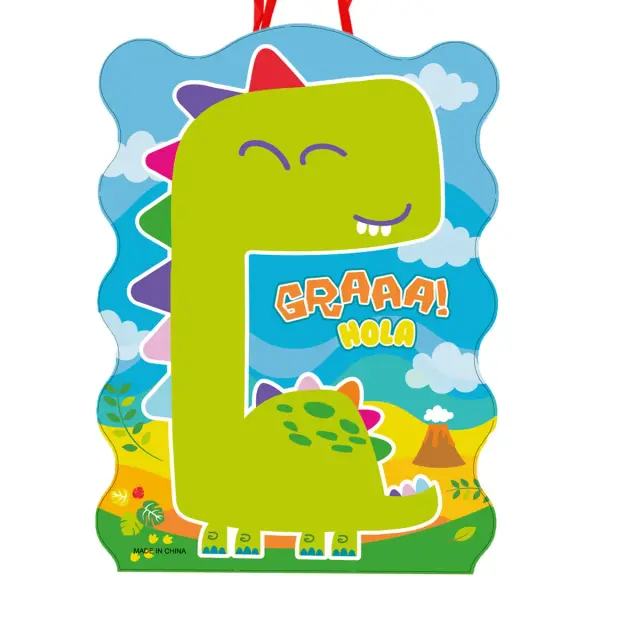 Pinata de Dinossauro Cartoon para Crianças - Decoração Colorida para Festas de Aniversário - Vermelha e Verde, Ideal para Meninos, 1 Unidade