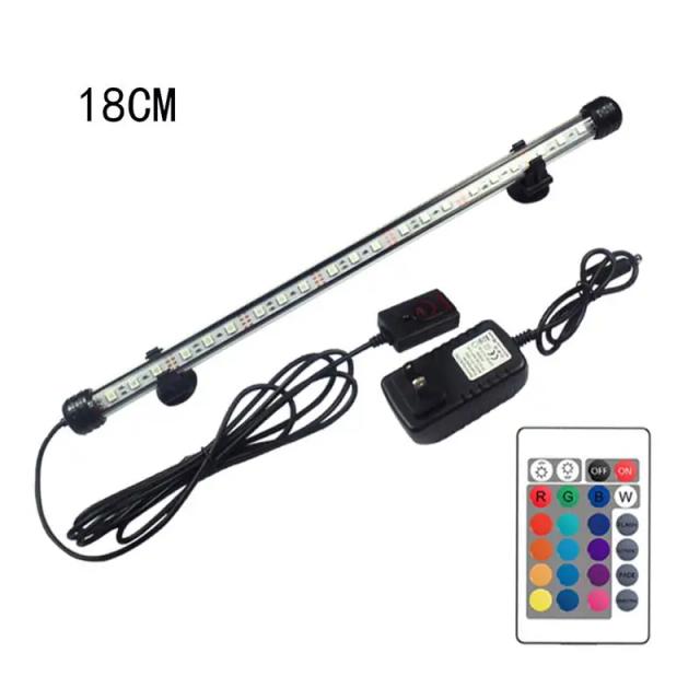 Lâmpada RGB Subaquática com Controle Remoto para Aquários e Plantas - Iluminação Colorida de 18cm para Uso Anfíbio
