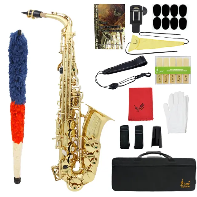 Saxofone Alto SLADE-Eb com Chaves White Shells, Corpo de Latão e Estojo Profissional para Instrumentos de Sopro