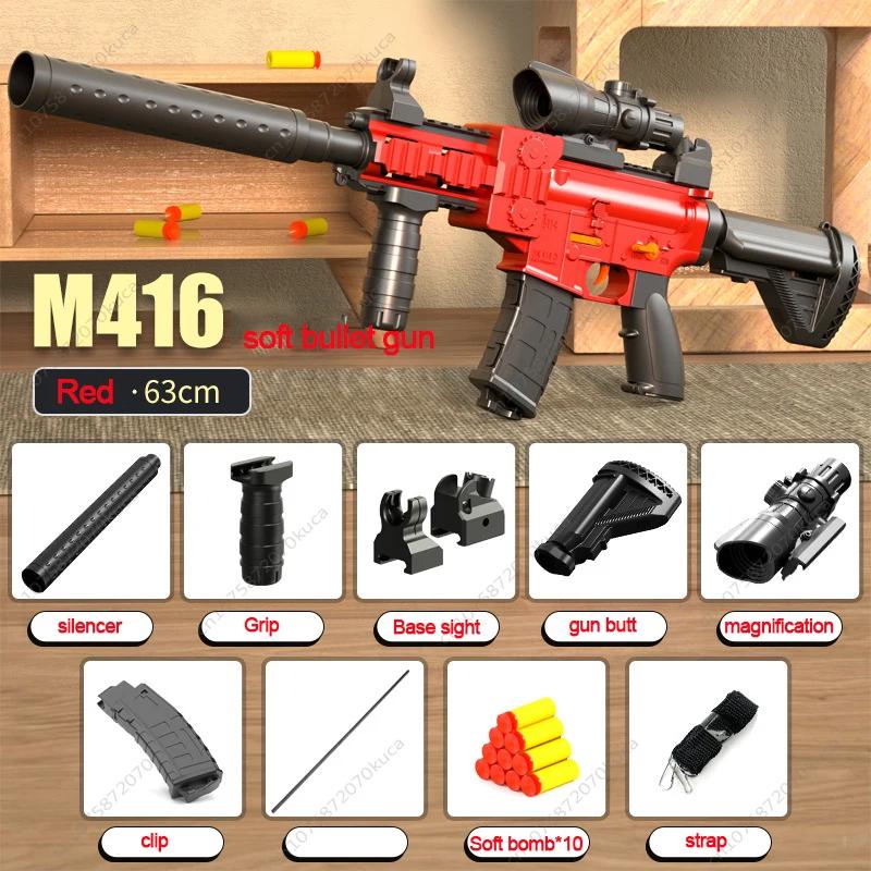 Rifle Recurvo Elétrico Automático com Balas Macias para Crianças, Conjunto Completo de Comer Frango, Pistola de Brinquedo Manual para Meninos, m416 - Image 1