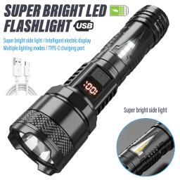 Lanterna LED recarregável super brilhante, Tocha portátil, Ao ar livre, Camping Light, Luz com display elétrico inteligente - Image 1