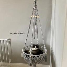 Grande macrame gato rede pendurado balanço gato cão filhote de cachorro cama cesta casa pet gato acessórios brinquedo com corda sisal bola pena - Image 1
