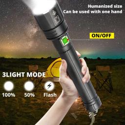 USB Recarregável Lanterna LED, Zoomable Tocha, Lanterna Poderosa, 18650, 26650 Bateria, 3 Modos, Fit para Camping, Equitação, Novo, 2022, XHPIS - Image 4