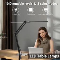 LED Dimmable Duplo Cabeça Desk Lamp, Monitor de Computador Luz, Reading Table Lamp, Escritório de Estudo, Estudo, Trabalhando, USB, Folding - Image 5