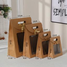 Sacos de presente com janela clara, saco de papel Kraft com alça, doces, biscoitos, bolo, caixa de embalagem, Eid Mubarak, preto, branco, 12pcs - Image 1