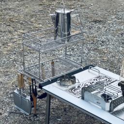 Tryhomy IGT Cesta de drenagem de acampamento de aço inoxidável cabide de camada dupla adequado para acampamento IGT rack de expansão lateral de mesa ﻿ - Image 5