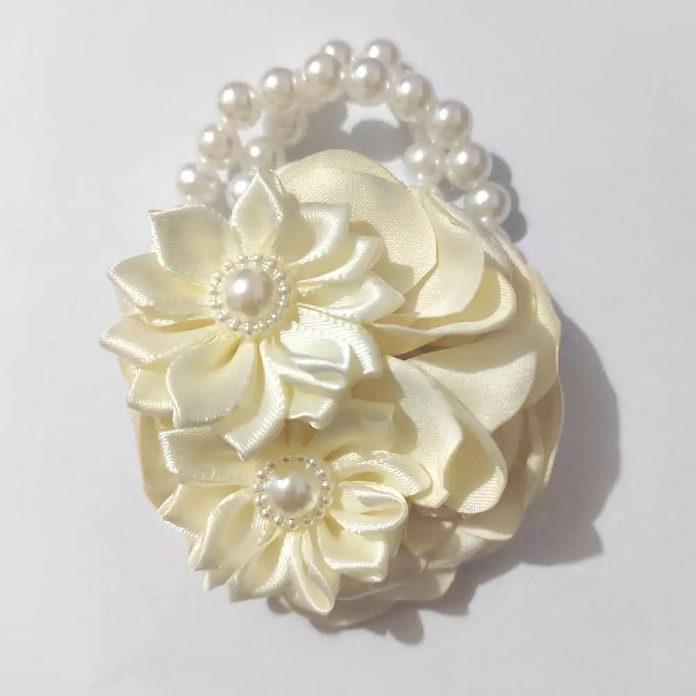 Marfim creme seda flor pulseira para menina, dama de honra casamento pulso corsage, casamento festa proom, mão flor pérola pulseira - Image 1