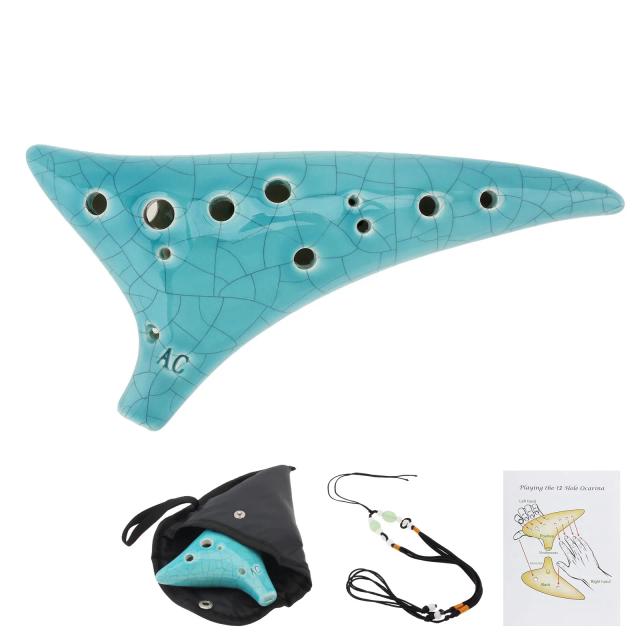 Ocarina de Cerâmica com 12 Buracos para Iniciantes - Flauta Musical de Sopro