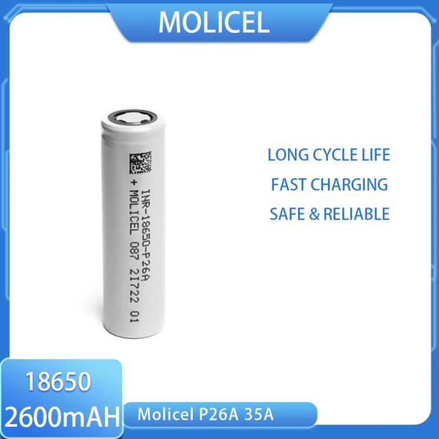 Molicel original 3.7v 18650 INR18650-P26A 2600mah max 35a descarga baterias de íon-lítio recarregáveis para ferramentas brinquedos