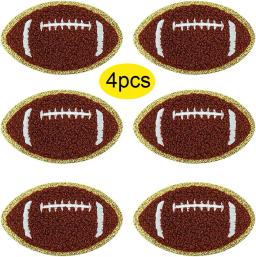 Chenille Futebol Ferro-em Patches com Bordas Douradas, Patches De Futebol Bordados, Artesanato DIY, Costurar Fazendo Roupas, 4 Pcs - Image 1