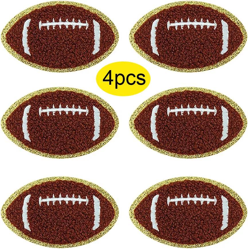 Chenille Futebol Ferro-em Patches com Bordas Douradas, Patches De Futebol Bordados, Artesanato DIY, Costurar Fazendo Roupas, 4 Pcs - Image 1