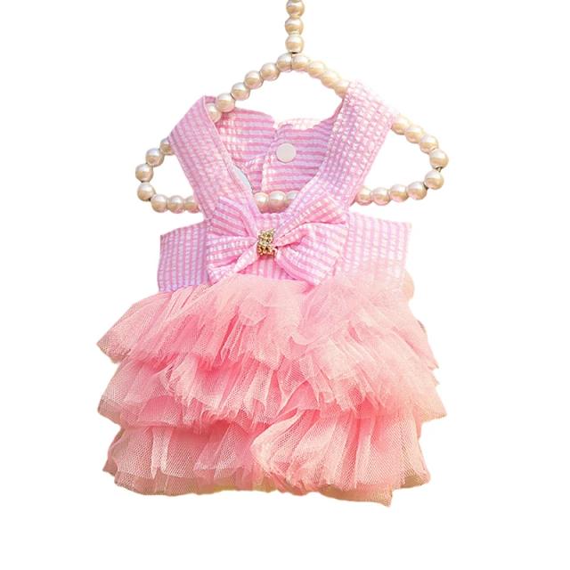Vestido de Verão Listrado e Xadrez para Gatos: Moda Pet com Arco para Filhotes e Raças como Sphynx e Coelho